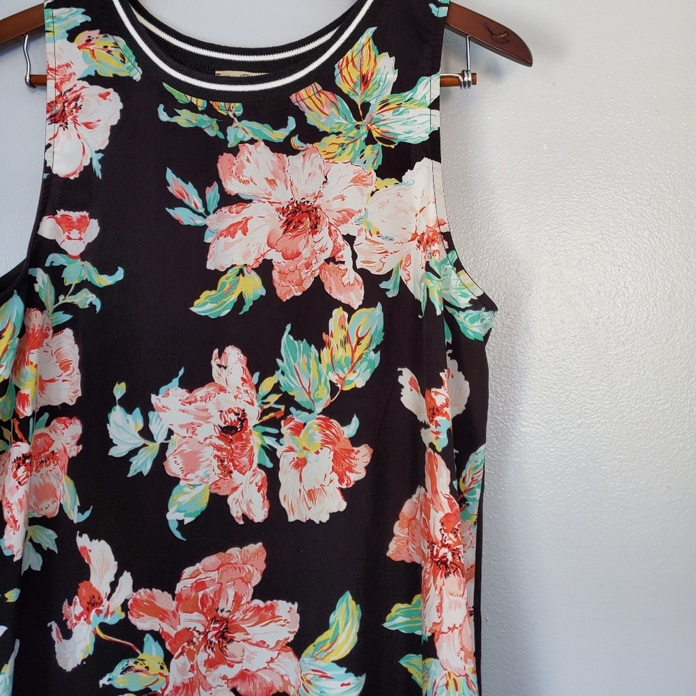 Nordstrom Elodie Floral Print Sleeveless Black Dress with Coral Pink Blooms